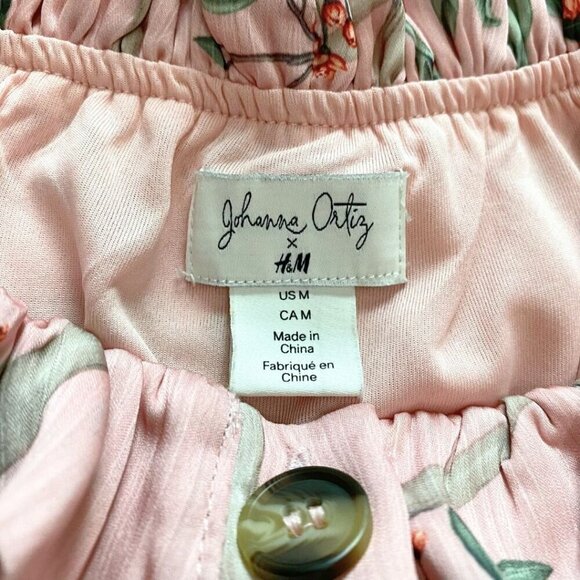 JOHANNA ORTIZ X H&M PINK FLORAL SATIN TIE-FRONT RUFFLE SLEEVELESS TOP - M - Picture 7 of 10